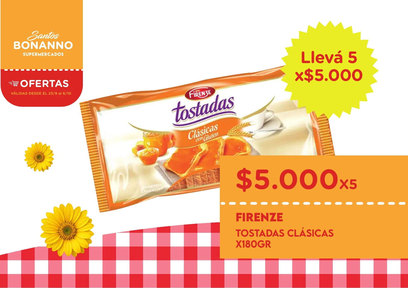 Llevá 5 · $5.000X5 FIRENZE TOSTADAS CLÁSICAS X180GR