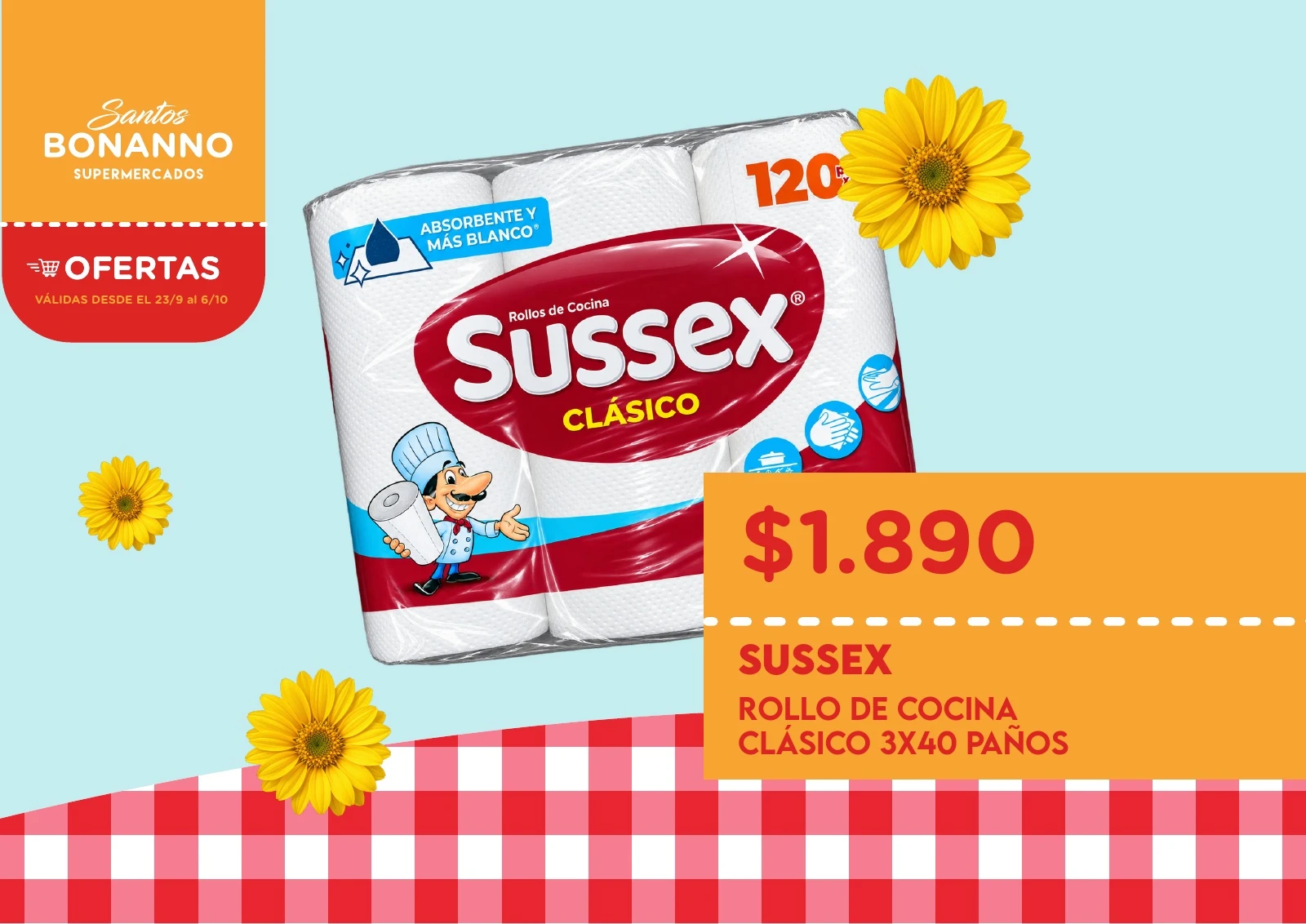 SUSSEX · ROLLO DE COCINA CLÁSICO 3X40 PAÑOS