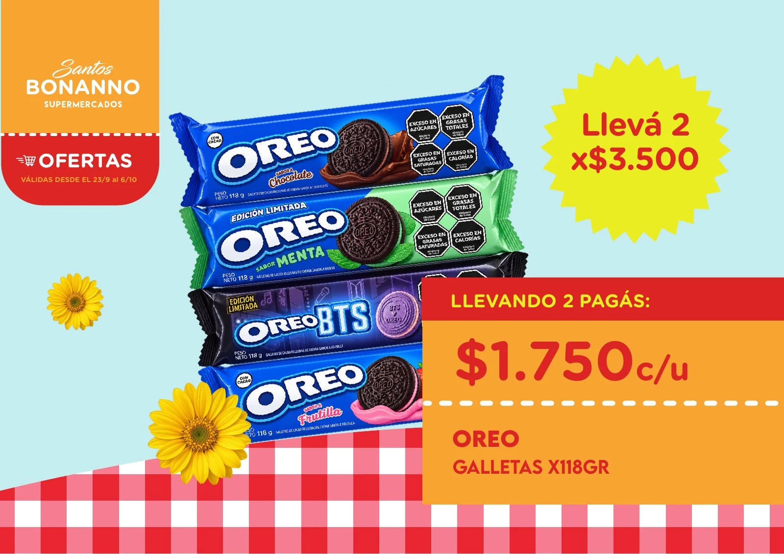 Llevá 2 · LLEVANDO 2 PAGÁS: $1.750c/u OREO GALLETAS X118GR